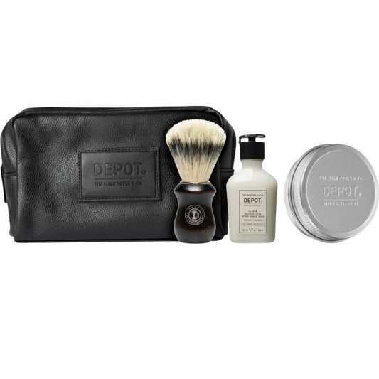 Set Depot: 400 Shave Specifics No. 408, Classic Cologne, Moisturizing, After-Shave Balm, 50 ml + 400 Shave Specifics No. 412, Hydrating, Shaving Soap, 100 g + Accessories No. 731 Luxury, Artificial Fiber, Face Shaving Brush, Brown + The Male Tools, GWP